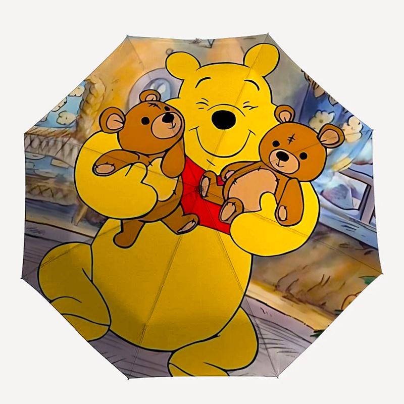 Ombrello da Viaggio a Tema Winnie the Pooh e Amici - 8 Stecche, Apertura e Chiusura Automatiche, Design Pieghevole Portatile, Ombrello Compatto ed Elegante Adatto