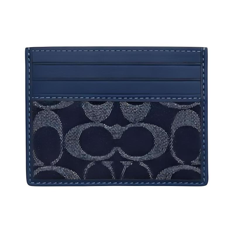 

COACH ogo printing cow leather card holder regular men and women same style couple model denim blue Denim blue синий