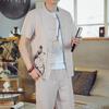 Sommer-Herrenanzug mit chinesischem Druck, kurzärmeliges Hemd, lange Hose, zweiteiliges Set