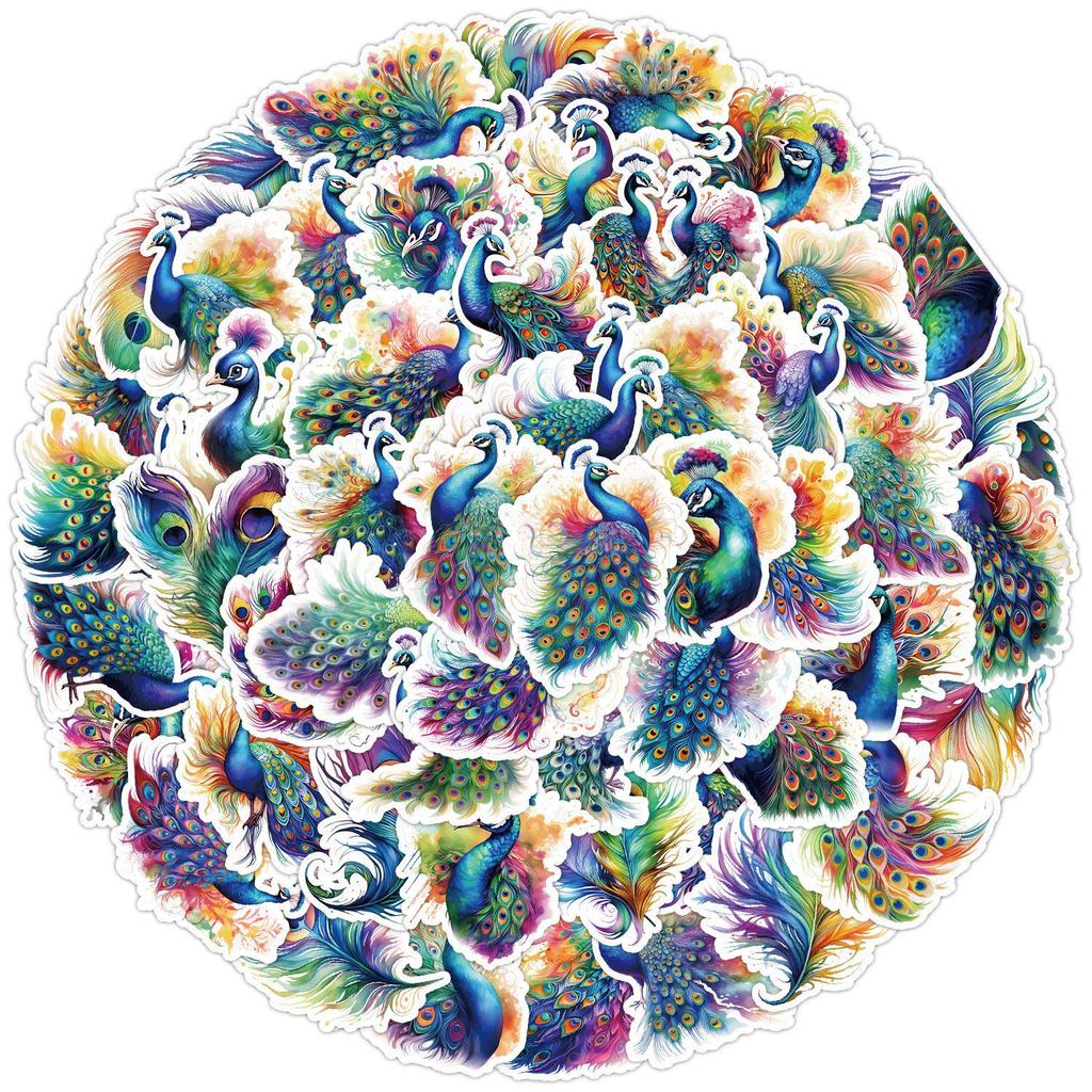 50/100 Waterproof Peacock Graffiti Stickers for Phone, Laptop, Suitcase - Decorative & Creative Stationery