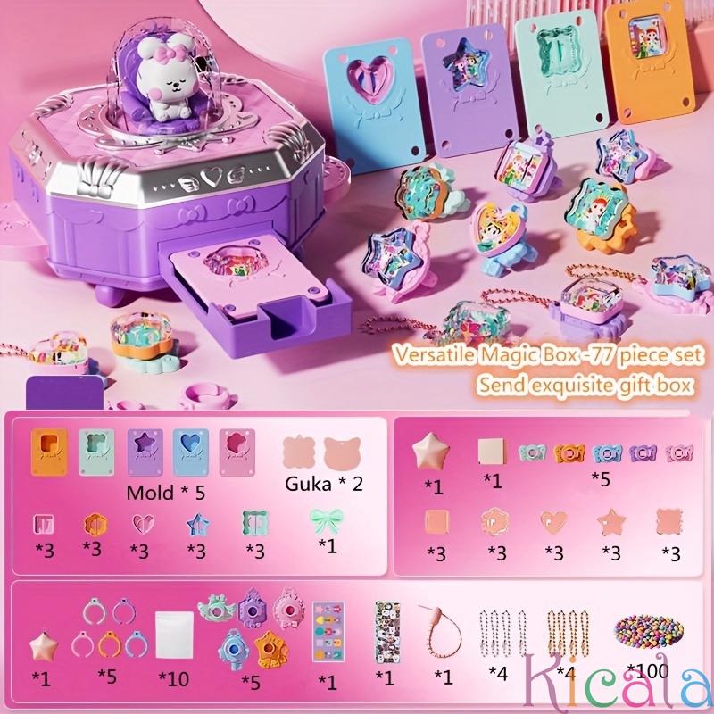77pcs Set Children's Handmade DIY Multifunctional Magic Box Ring Jewelry Antique Card Sticker Machine Set Relieving Puzzle Toy