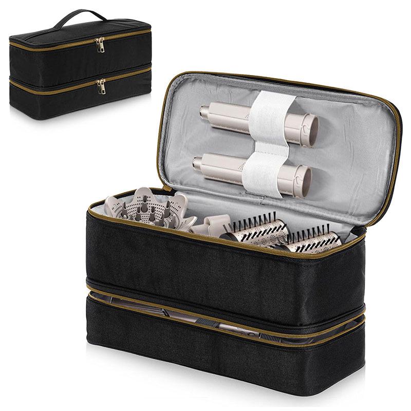 PU Double Layer Hair Dryer & Curling Iron Storage Bag - Large Capacity, Portable, Multi-functional Makeup Handbag with a High-end Feel.