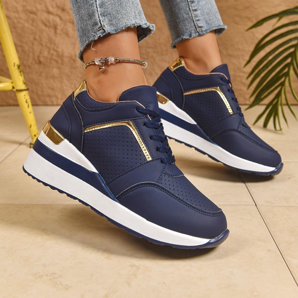 Platform Single-heeled Women s Large-size New Style Casual Breathable Thick-soled Sports Shoes 36