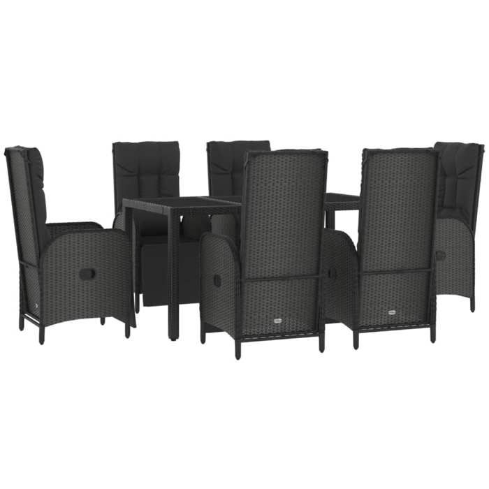 VidaXL Ensemble à manger jardin et coussins 7 pcs Noir et gris Rotin, ensemble de salle à manger, ensemble de salle à manger 3185062