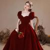 Velvet toasts 1011 new summer bride wedding engagement thin temperament burgundy bubble sleeve evening dress