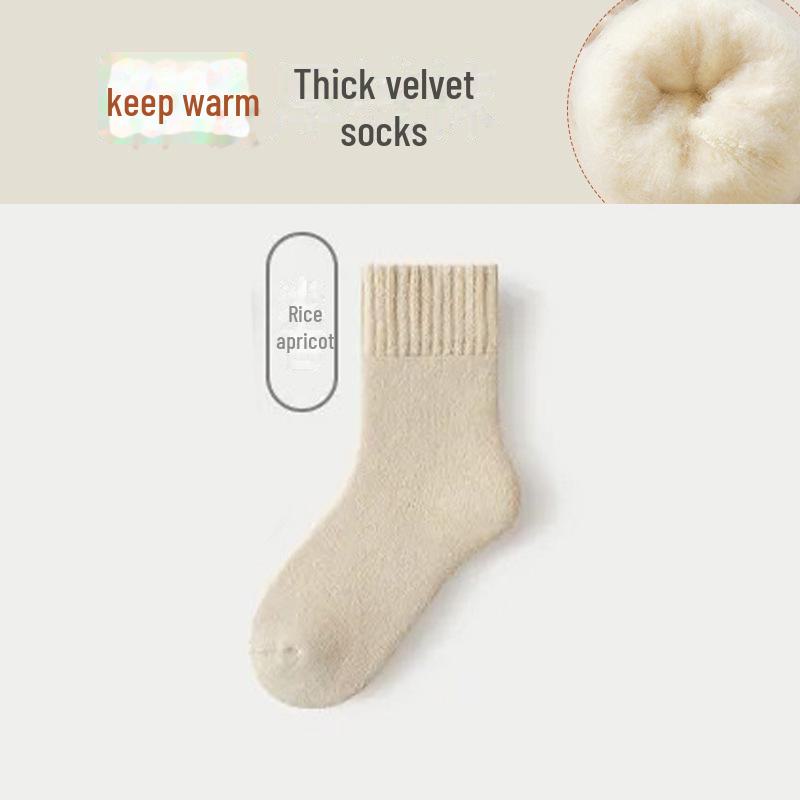 Women's Mid-Tube Cashmere Wool Socks - Cozy, Thick, Velvet-Lined for Autumn & Winter