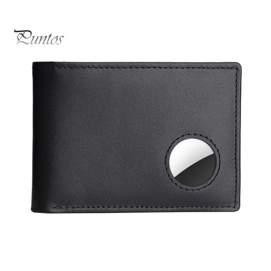 

Мужской складной кошелек из натуральной кожи с держателем Airtag, карманом с блокировкой RFID для купюр, подарок на День отца чёрный