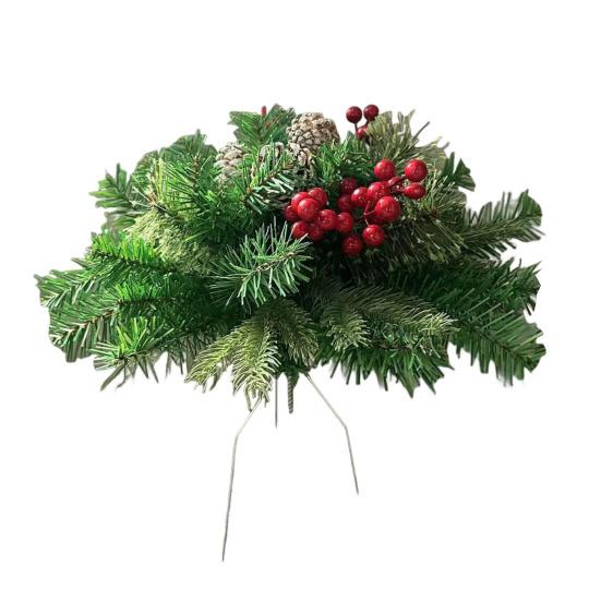 18 Inch Lighted Artificial Christmas Urn Filler Pre-lit Xmas Pine Tree with Cones Red Berries Small Christmas Tree with Tripod Stake for Porch