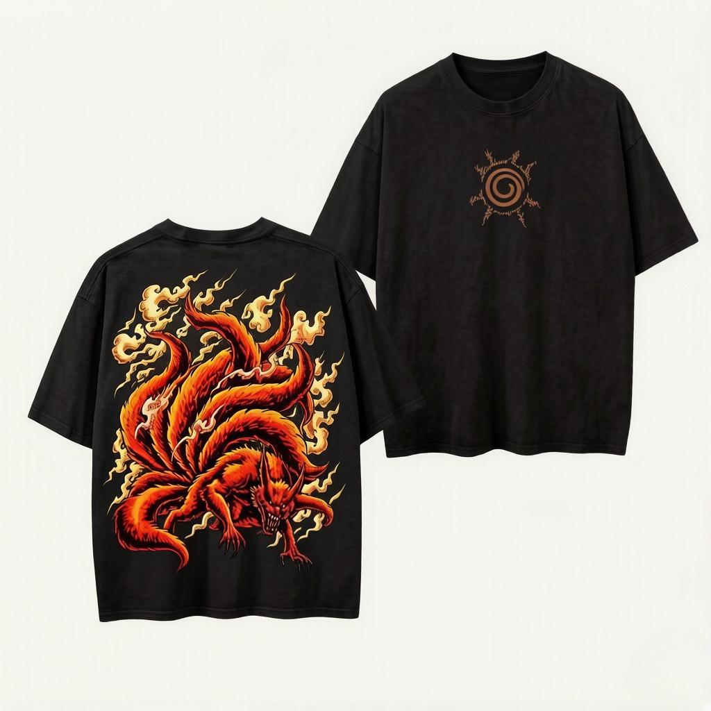 Tshirt Naruto Unisexs Style Printed Shirt with NineTailed Ninja Cartoon Pattern Cotton Streetwear ClothingTrendy and Versatile