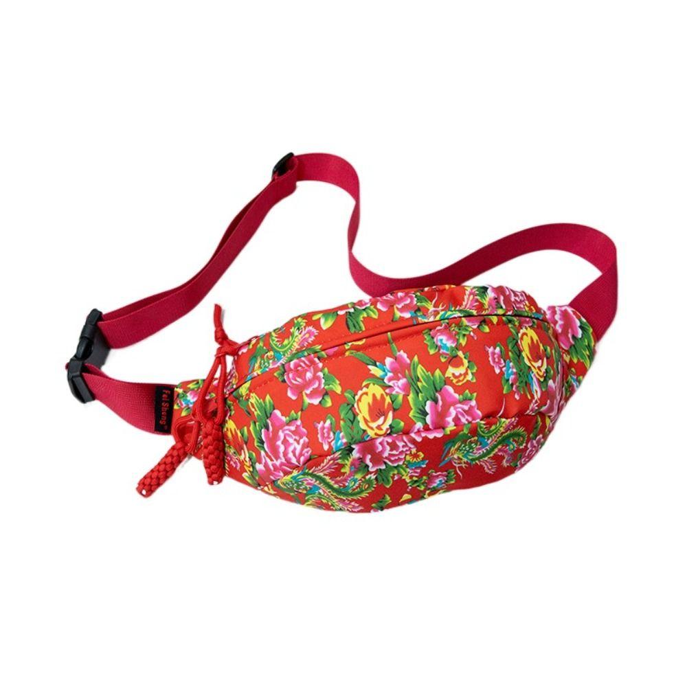 

Nylon Canvas Crossbody Bag Zipper Flower Waist Bag Fashion Canvas Chest Bag Outdoor красный