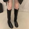 Soft Leather British Style 2025 Knight Boots Square Head Thick Low Heel Autumn and Winter Thin Boots But Knee Versatile Fashion Single Boots