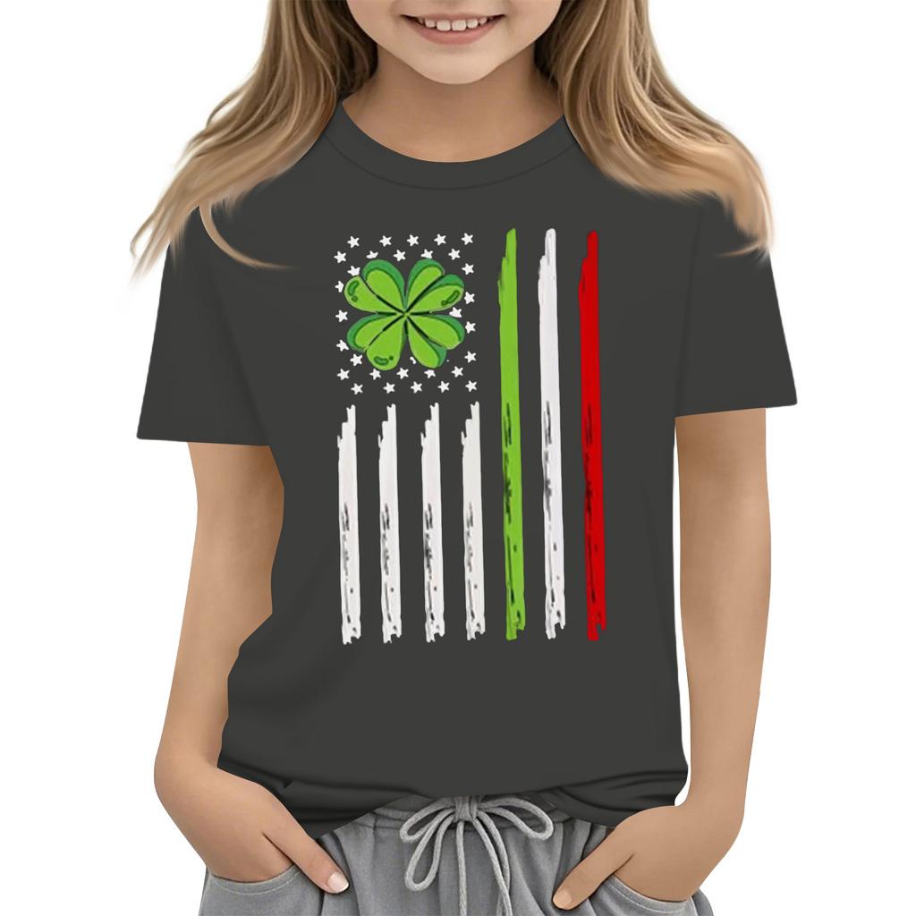 Children's Round Neck Casual Saint Patrick Printed Short Sleeve T-Shirt