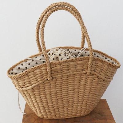 Summer New Straw Bag Women Woven Rattan Handbag Drawstring Handle Bag Large Capacity Hollow Tote Bag