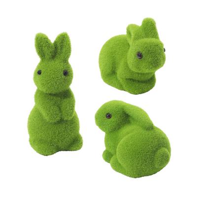 3Pcs Plant Ornament Realistic Touch Soft Flocked Moss Bunnies Figure UV Resistant Easter Christmas Wedding Decor