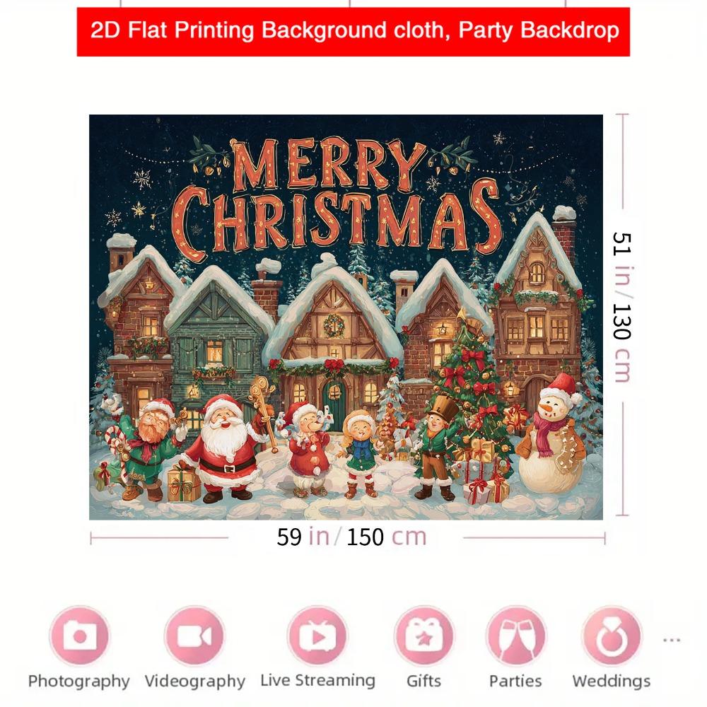 1 Piece, Christmas Holiday Village Scene Snowflake Background Fabric, Christmas Retro Photography Background