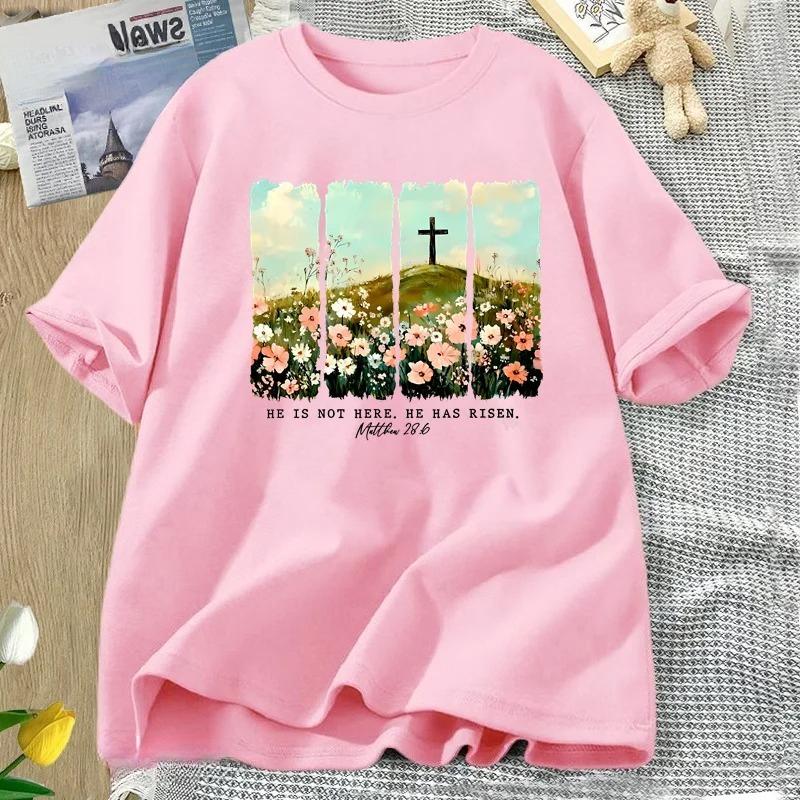 He Is Risen Wildflower Print Tshirt Spring Easter Designs Tshirt Women Trendy Easter Christian Jesus T Shirt Womens Clothing