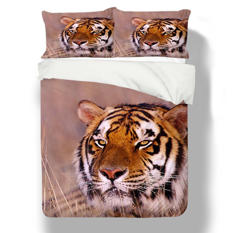 3D down quilt cover bedding washed microfiber 2 / 3 set printed Bedding Set 3D pink grass tiger printed down quilt cover Bedding Set