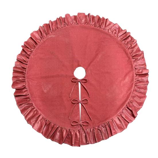 Velvet Christmas Tree Skirt 48 Inch Ruffled Holiday Tree Skirt Rustic Xmas Tree Decoration Soft Festive Tree Apron for Cozy Celebrations