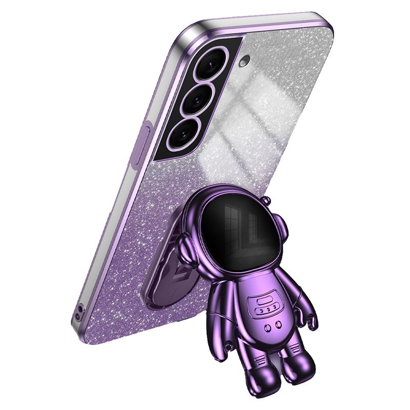 For Samsung Galaxy S21 FE 5G PC+TPU Case Anti-scratch Phone Cover with Astronaut Kickstand