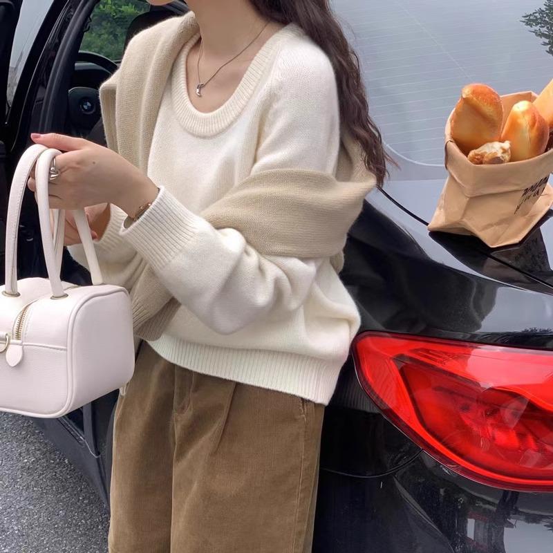 Women's European U-Neck Wool Sweater - Soft, Thick, Long Sleeve Knitwear for Autumn/Winter