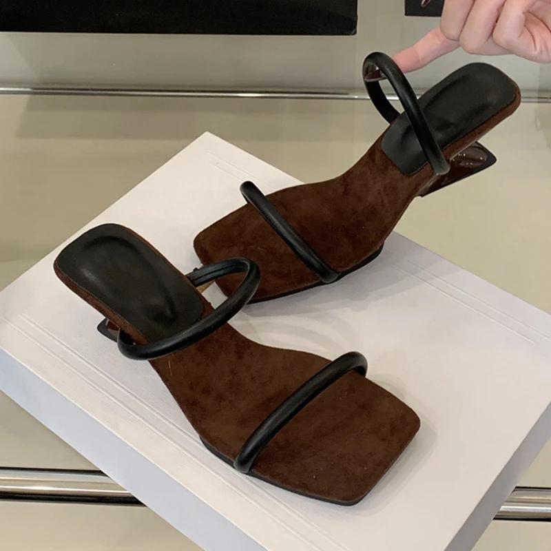Fashion Comfort Square Toe Wedges Slippers Women Fashion Sexy Open Toe Narrow Band Design Slide Sandals Elegant Party Zapatos Para Mujer