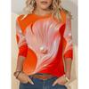 Ladies' Gradient Pink Blue Printed Long Sleeve T-shirt - Gradual Splicing Round Neck Casual Top