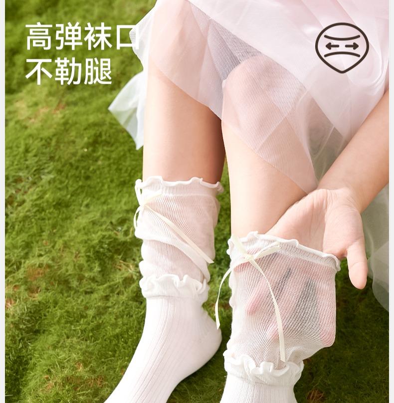Girls' socks, summer pure cotton princess mesh socks, children's spring and summer high tube pile socks, girls' lace long tube cotton socks