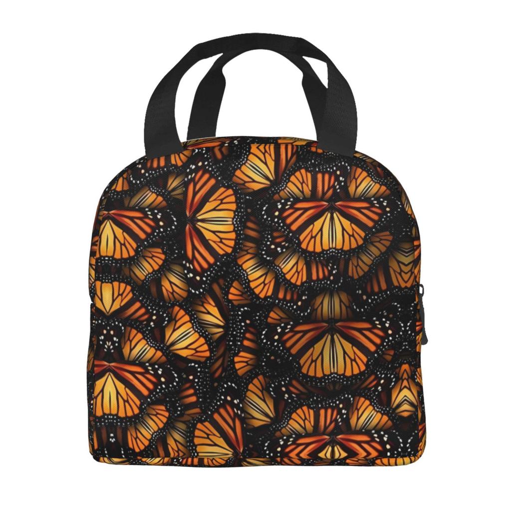 Orange Monarch Butterflies Print Portable Lunch Boxes Waterproof Thermal Cooler Food Insulated Lunch Bag Kids School Children