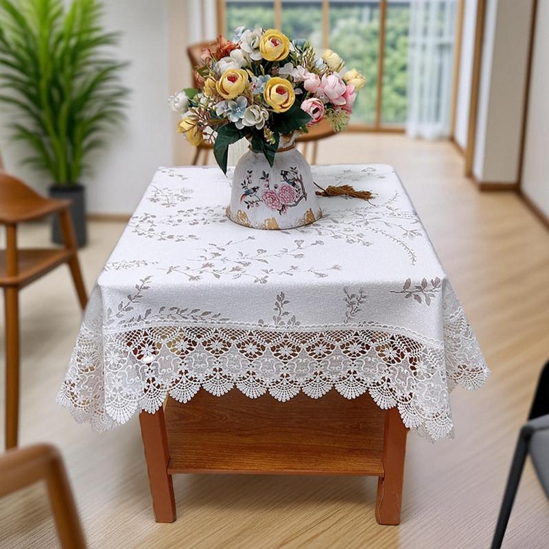 French Retro Hollow Lace Tablecloth White Circular Dining Table Cloth Princess Style Bedroom Dressing Tablecloths Photography Props Decorative Cloth