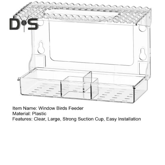 Window Birds Feeder with Suction Cups Clear Wildbird Feeder with Detachable Seeds Water Tray for Outdoor Birds Watching
