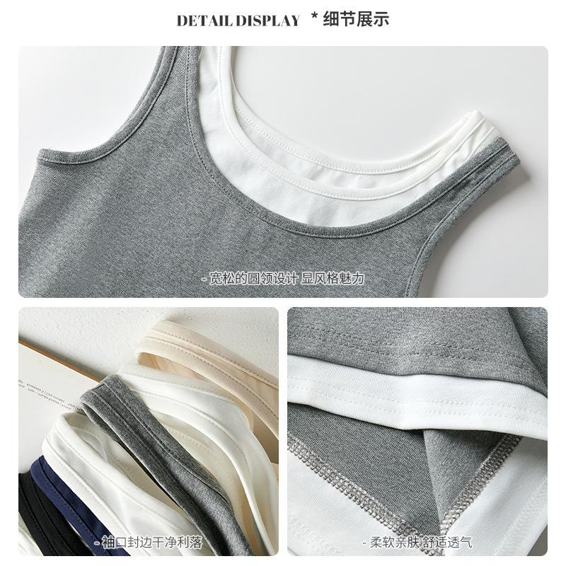 American-style fake two-piece camisole for women, summer outerwear and inner layering, sweet spicy girl slim-fitting sleeveless top