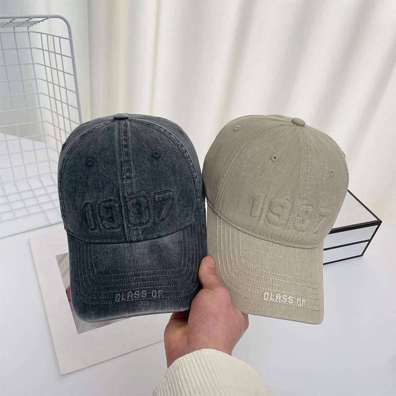 Washed and Old Baseball Cap, Letter Wide Brim, Big Head Circumference, Peaked Cap, Versatile and Face-showing Small Visor.