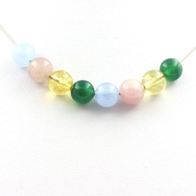 Stones and Minerals. Aquamarine Pearl Necklace + Rose Quartz + Green Agate + Citrine 8 Mm Stainless Steel Chain.