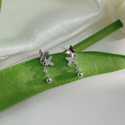 Sweet Two Butterflies, All-match Beads, Small Tassels, Earrings, Small, and Pastoral Style