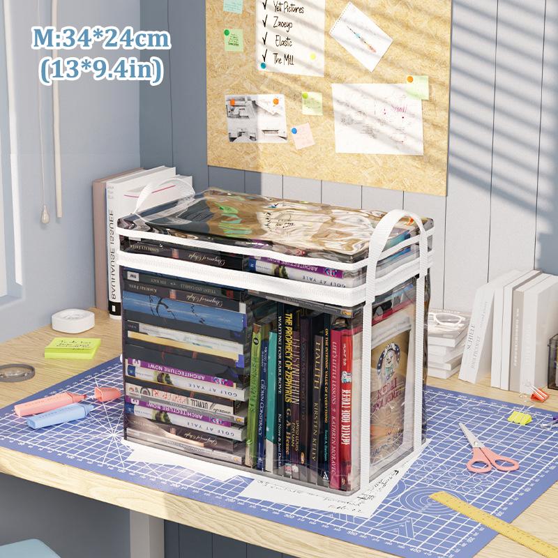 Foldable Book Box Handbag Student Dormitory Classroom Book Organizer Transparent Waterproof Household Book Organizing Storage Bo