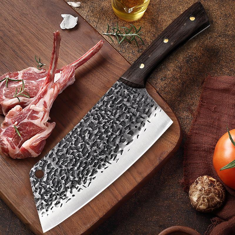 Hand Forged Meat Cleaver Chef Butcher Knife Wood Handle Chopping Bone Cutter for Kitchen Stainless Steel Cooking Knife
