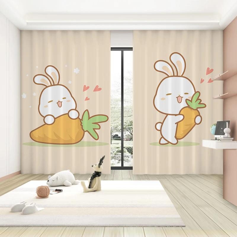 Cartoon Cute Rabbit Pattern High Blackout Curtains Children's Room Early Education Center Kindergarten Shading Drape New Style