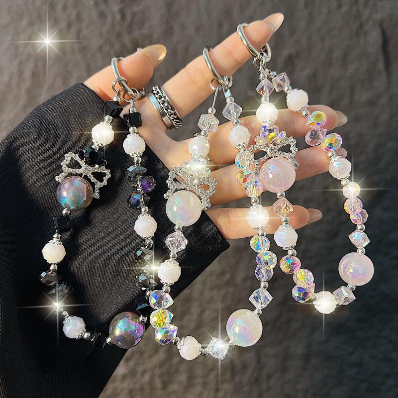 New Crown Phone Chain Premium Handmade Crystal Phone Chain Short Strap Keychain Bag Pendant