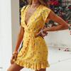 Premium Women Short Sleeve Wrap Boho Floral Mini Dress For Effortless Summer Style