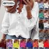 Women's Fashion Casual Solid Color Print Long Sleeve V Neck Blouses & Shirts
