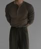 Baulopeulodeogteu Pattern Muscle Henley Neck Knit Tee [Khaki]