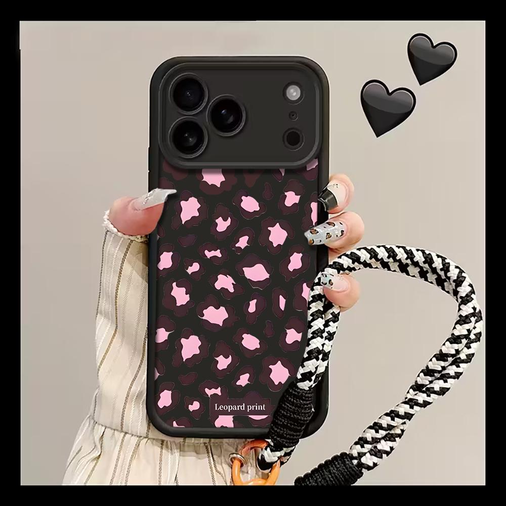

Pink Leopard Print Wrist Strap Cute Case For iPhone 11 12 Pro Max Cases iPhone 15 13 ProMax 14 16 17 Plus With Lanyard INS Funda iPhone 14 Plus