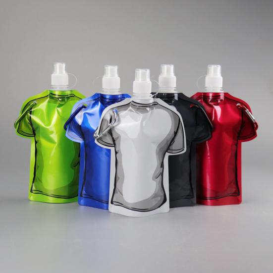 Foldable Water Bottle 500ml BPA Free Reusable T-shirt Shaped Water Pouch Portable Leak-Proof Drinking Bottle Hiking Camping Travel