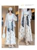 Women's Ethnic Style High-Waist Ice Silk Wide-Leg Cropped Trousers - Summer Slimming Print