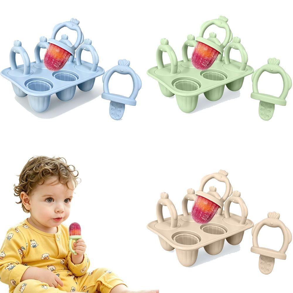 DIY Teething Ice Cream Stick Mold BPA-Free Reusable Ice Cream Mold Easy Clean 6 Cavity Popsicle Ice Cream Stick Mold