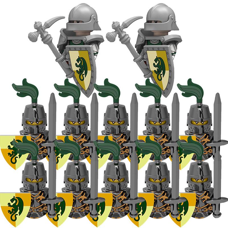 Medieval Ancient Military Figures Dragon Country's Soldier Green Dragon Knight Small Particles Building Block Model Children Toy