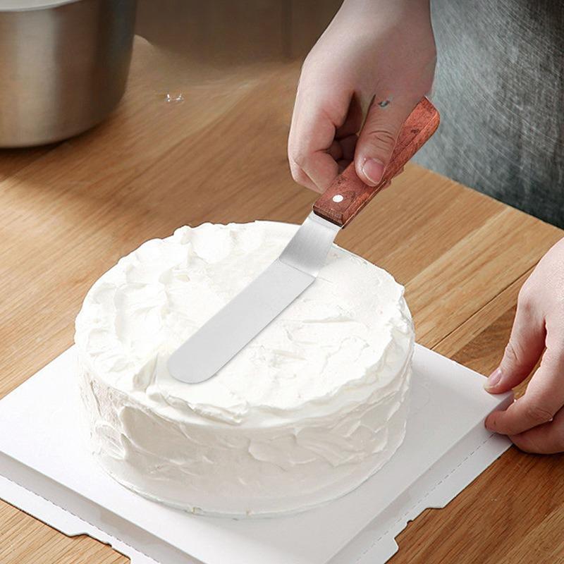Stainless Steel Spatula, Frosting Scraper, 4/6/8inch, Wooden Handle Cake Spatula, DIY Baking Tools