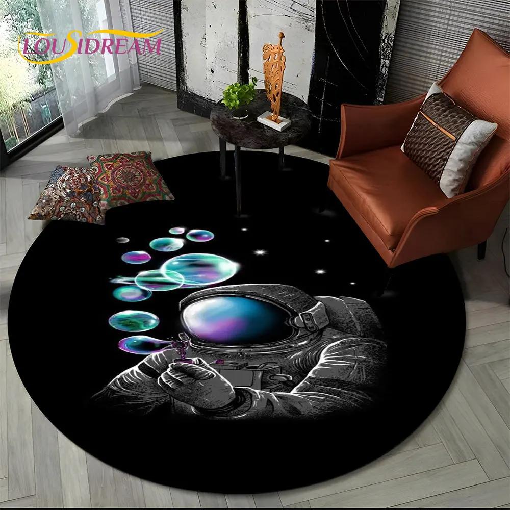 3D Astronaut Space Cartoon Round Area Rug,Carpet Rug for Living Room Children's Bedroom Sofa Playroom Decor,Non slip Floor Mat
