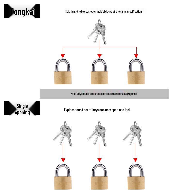 Small Brass Anti-Theft Padlock for Household Doors, Cabinets, and Dormitories with Thickened Lock Head and Key