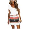Women's Fashion Stripes Prints V-Neck Short Sleeves Lacing Pockets Leisure Dress